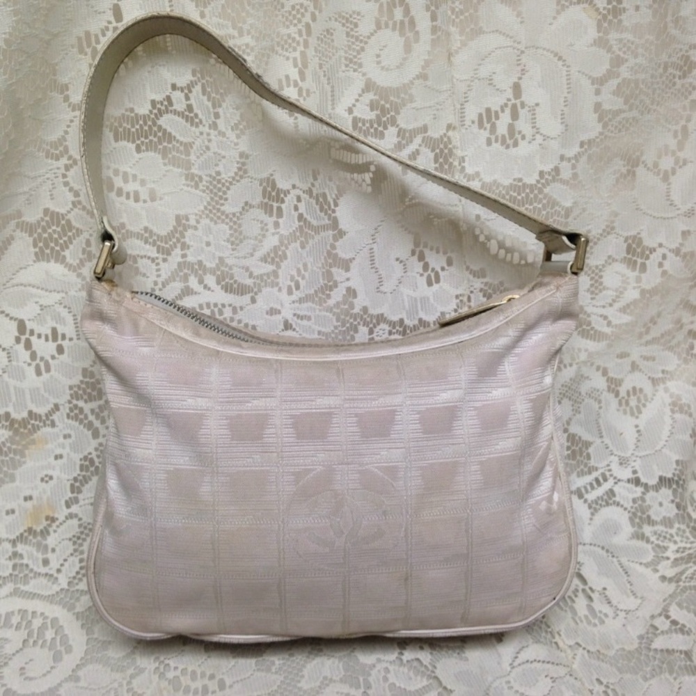 Chanel Beige Jacquard Small Hand Bag 9in x  6in  x 3in